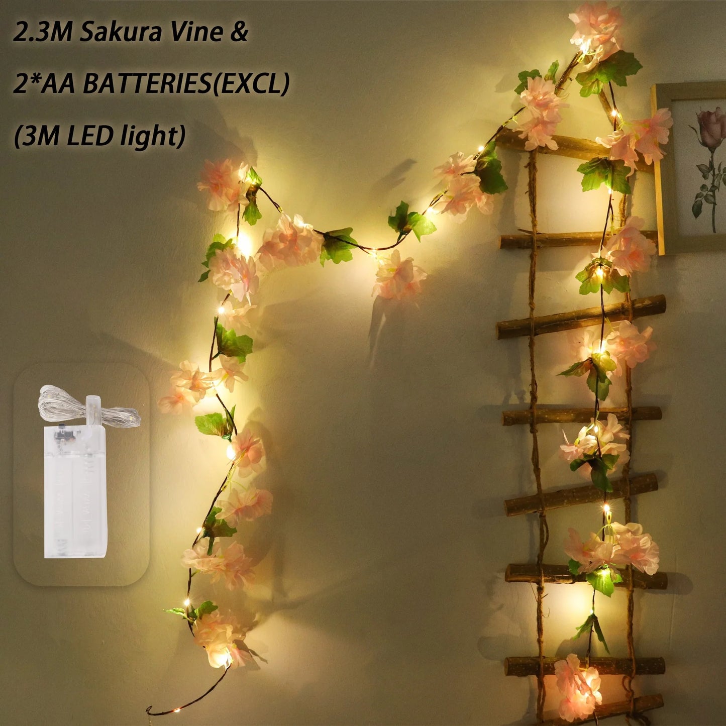 Cherry Blossom LED Light Artificial Flowers Vines For Wedding Party Home Decoration Hanging Wall Garden Arch Christmas Ornament