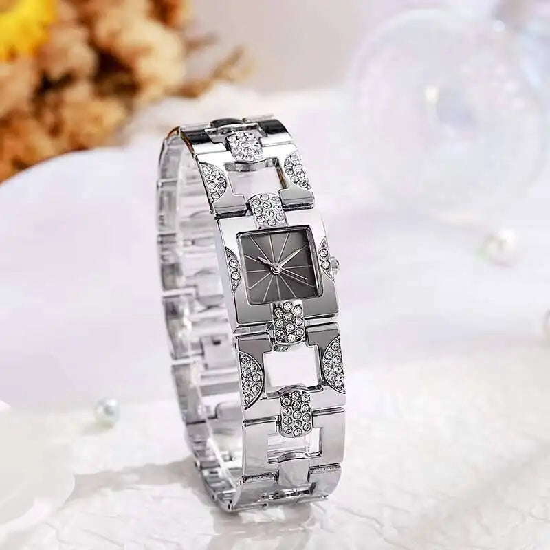 Luxury Rhinestone Women Watches Fashion Square Quartz Watch Girls Clock Reloj Mujer （Without Box）