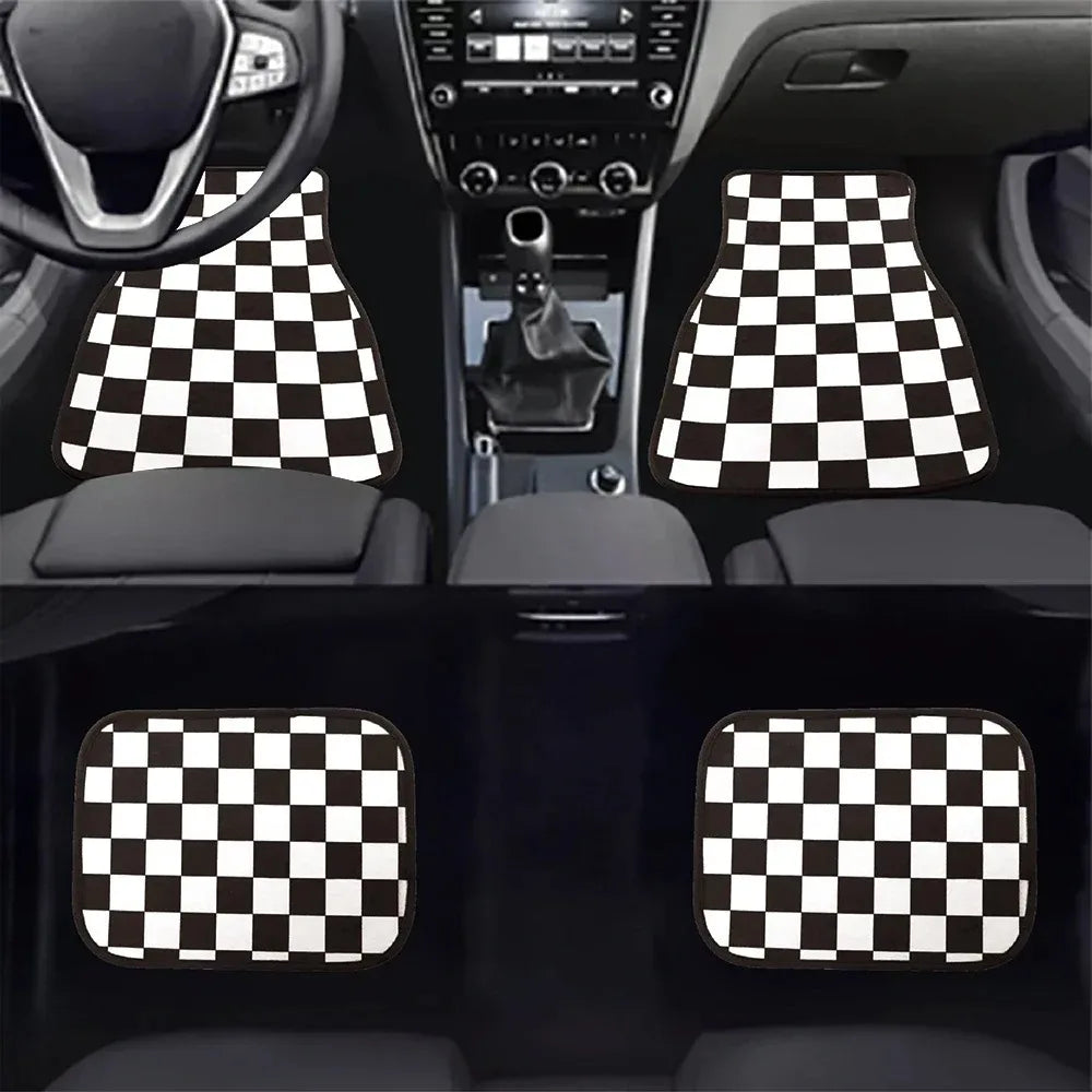 New General JDM Racing Culture Red Grid Car Foot Mat Accessories Classic Carpet Foot Mat 4PCS Foot Mat