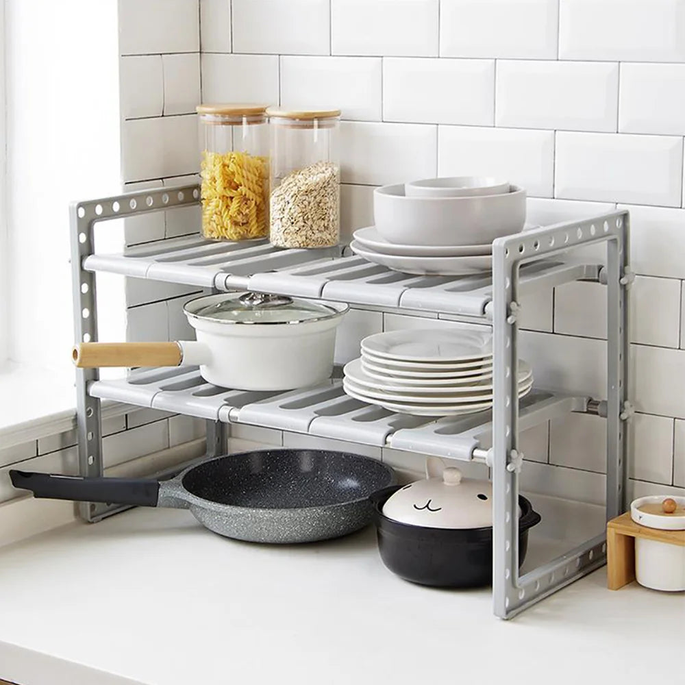 Under Sink Organizer 2-Tier Expandable Cabinet Shelf With 10 Removable Panels For  Bathroom Storage,Expand Holder  Shelf Organis