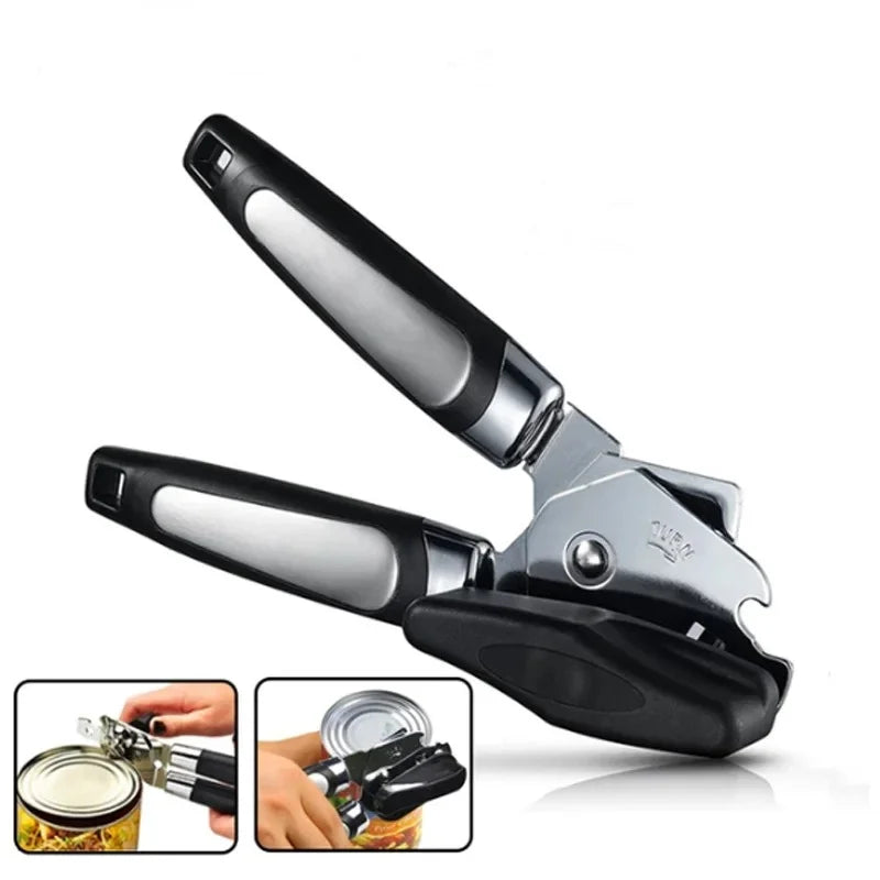 Stainless Steel Can Opener Multifunctional Side Cut Professional Kitchen Tool with Bottle Opener Non Slip Handle Dishwasher Safe