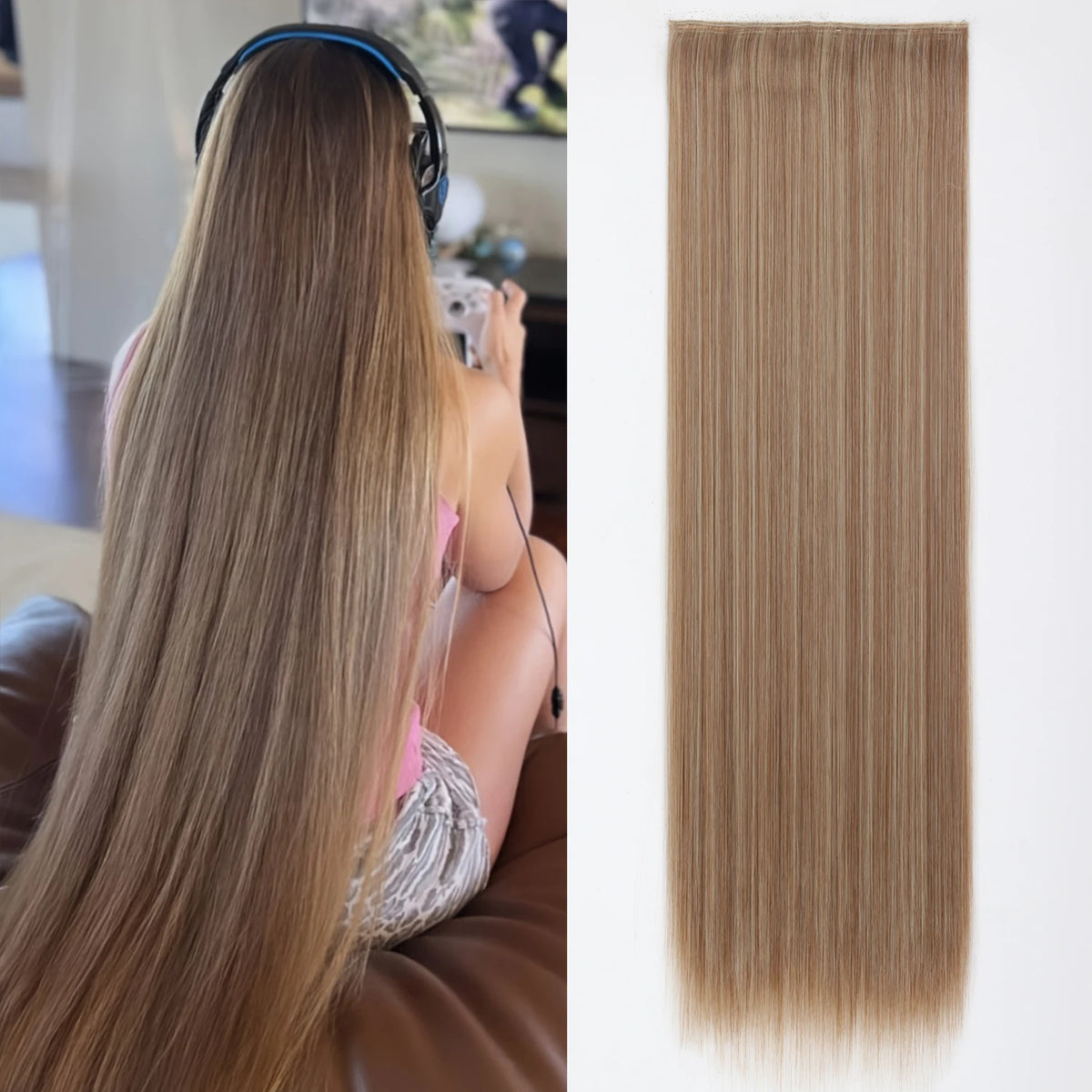 Synthetic Super Long Straight 5 Clip In Hair Extensions 32Inch One Piece Hairpiece for Women Multiple Colors Hair Extensions