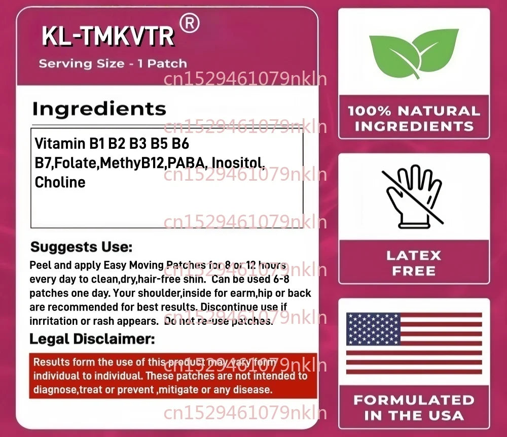 30 Patches Vitamin B Complex Transdermal Patches for Men & Women  B Vitamin Inositol, Choline Supports Brain,Mood & Energy