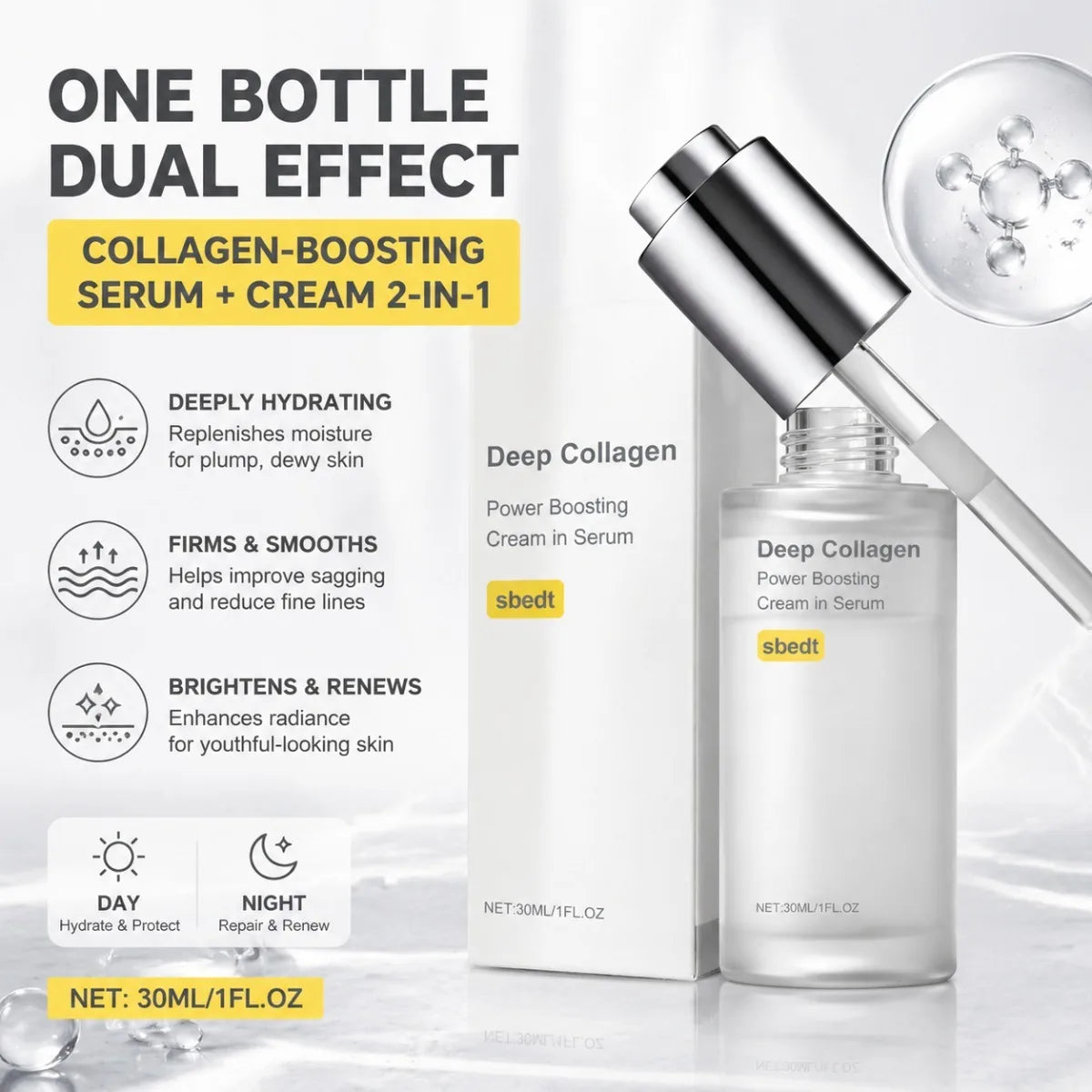 Deep Collagen Power Boosting Serum for Hydrating Moisturizing Improves Skin Elasticity Smooths Fine Lines Daily Facial Care