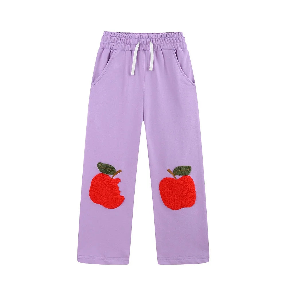 New Arrivals 2026 Girls Sweatpants Apple Embroidery Autumn Spring Children's Trousers Fashion Kids Clothing Full Length Pants