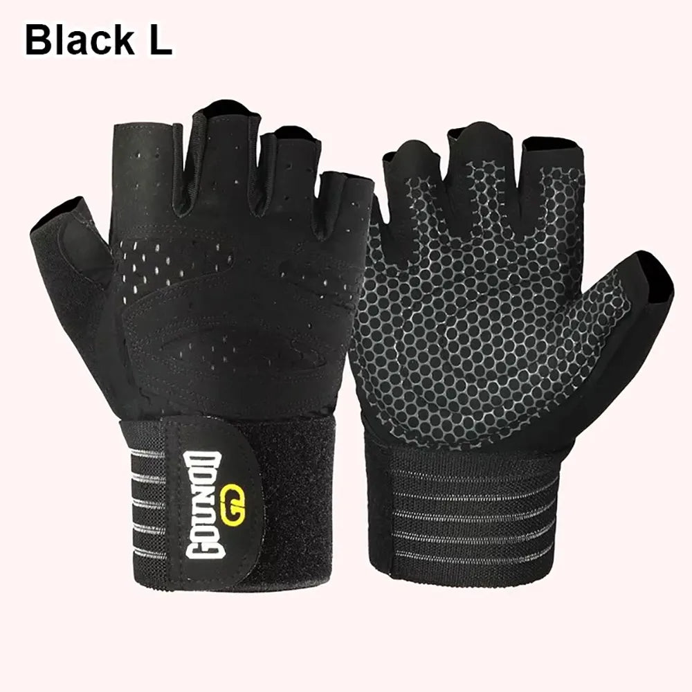 1Pair Half Finger Weight Lifting Glove Breathable Anti-Slip Weightlifting Gloves Bodybuilding Powerlifting Wristband Support
