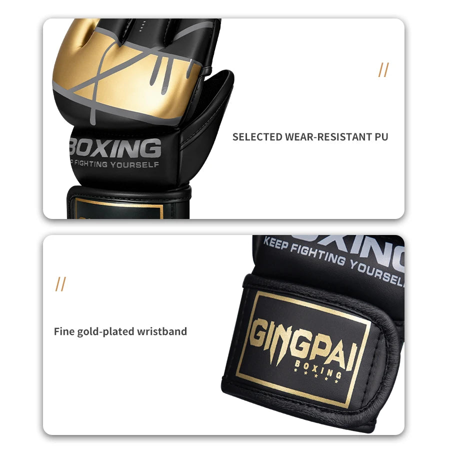 Half Finger Boxing Gloves PU Leather MMA Fighting Kick Boxing Gloves Karate Muay Thai Training Workout Gloves Men