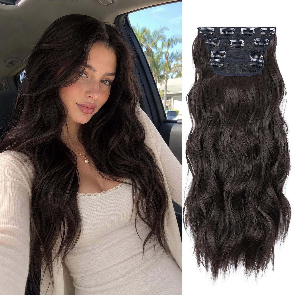 4Pcs/Set 20Inch Synthetic Hair Clip In Long Wavy Thick Hairpieces For Women Full Head Synthetic Hair Extensions Ombre Hairpieces