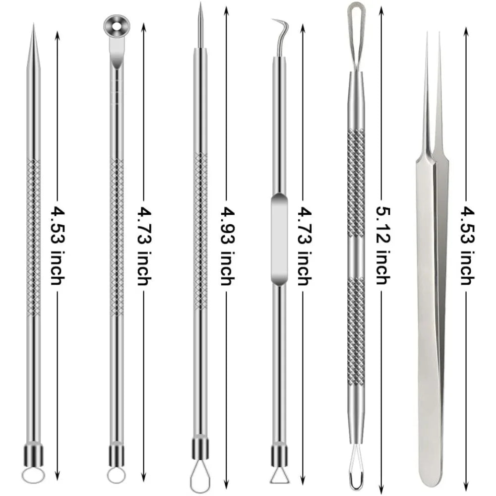 6Pcs Stainless Steel Blackhead Remover Kit Comedone Extractor Tweezers Precision Tools for Acne Blemish Removal Facial Skin Care