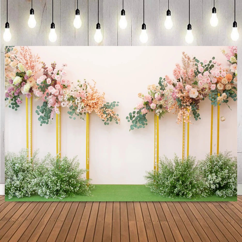 Wedding Ceremony Backdrops Flower Wall Spring Summer Bridal Shower Mr & Mrs Photography Background Photo Studio Props