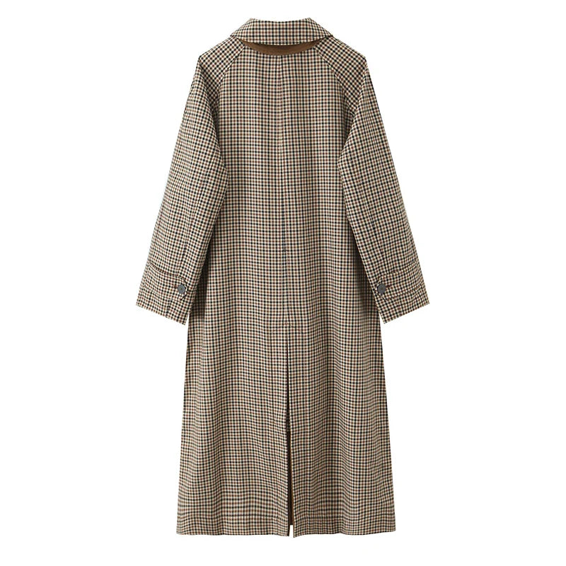 Double Sided Plaid Long Jackets For Women Single Breasted Long Sleeve Commute Street Female Trench Coat 2025 Autumn Chic Outwear