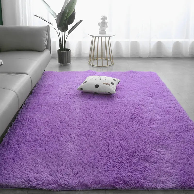 VIKAMA Nordic Style Silk Wool Tie Dyed Solid Color Long Hair Tea Table Living Room Bedroom Household Carpet Floor Bay Window Mat