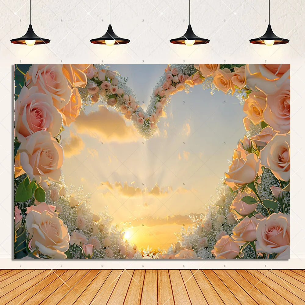 Rose Pink Floral Photography Backdrop Supplies Flower Wall Wedding Birthday Party Decorations Bridal Marriage Background Banner