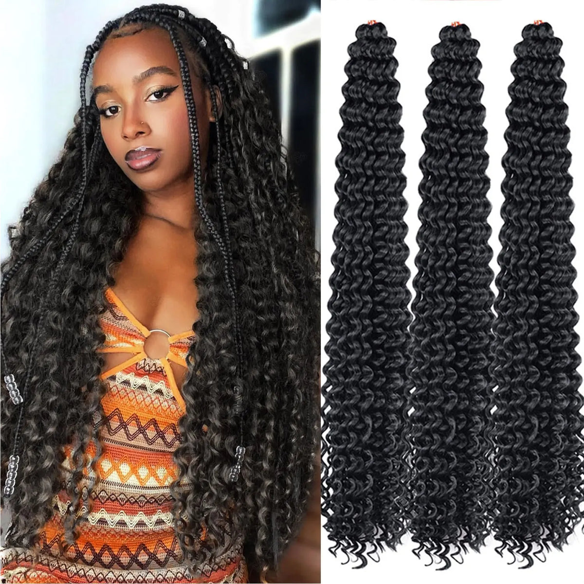 Deep Wavy Twist Crochet Hair Boho Braid Hair Synthetic Curly Hair Crochet Braids High Temperature Fiber Braiding Hair Extensions