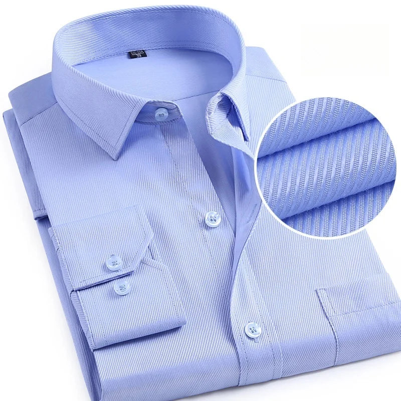 Men Formal Shirt Long Sleeve Office Solid Color Fashion Business Pocket Social Office Blue White Shirts Men's Clothing S-5XL