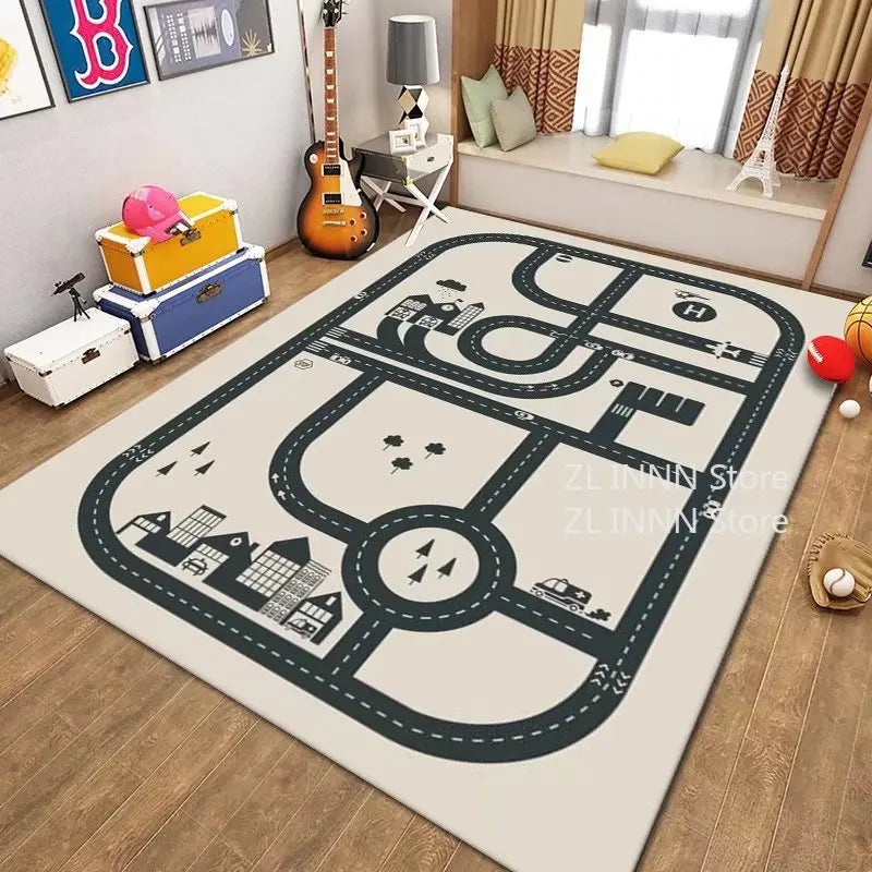 Thickened Flannel Carpet Living Room Children's Bedroom Decoration Floor Rug Cartoon Road Play Mat Soft Tatami Carpets Non-slip