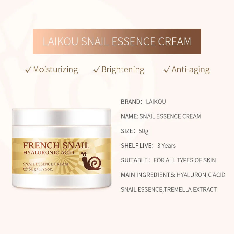 LAIKOU Snail Face Cream Hyaluronic Acid Moisturizer Firming Facial Cream Collagen Nourishing Serum Skin Care  50ML