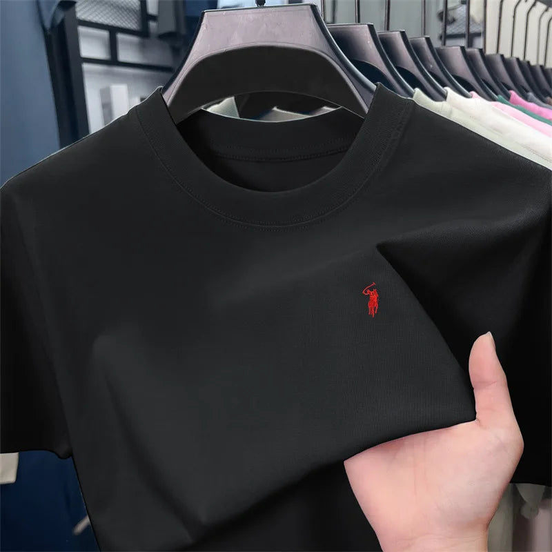Unisex Classic Pony T Shirts 100% Cotton Crew Neck Short Sleeve Solid Color Basic Tee Men Women Summer Casual Polo Tops