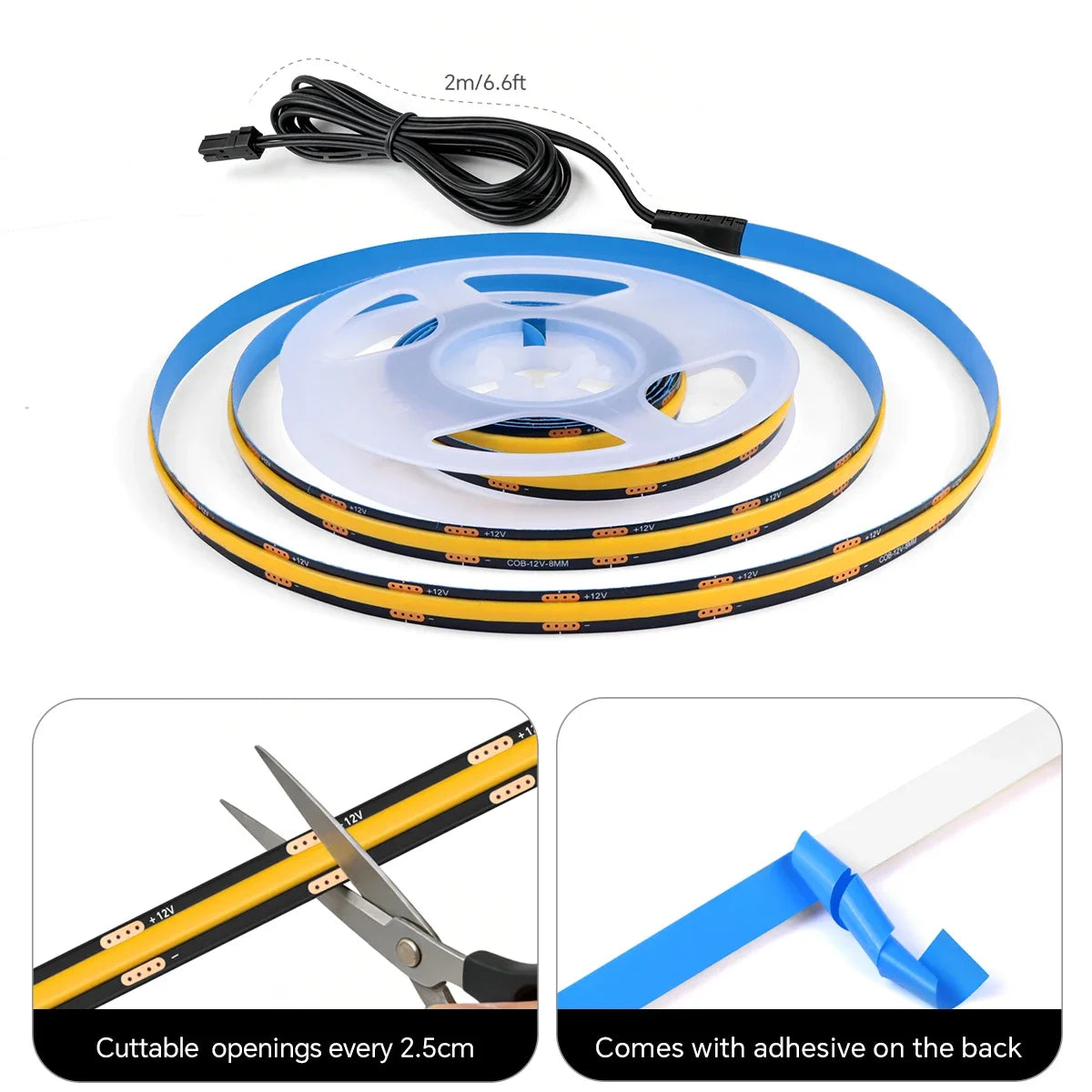 1-10PCS Black COB LED Strip Lights With Double Door Sensor Switch Kit 12V Cabinet Lighting for Kitchen Wardrobe Closet