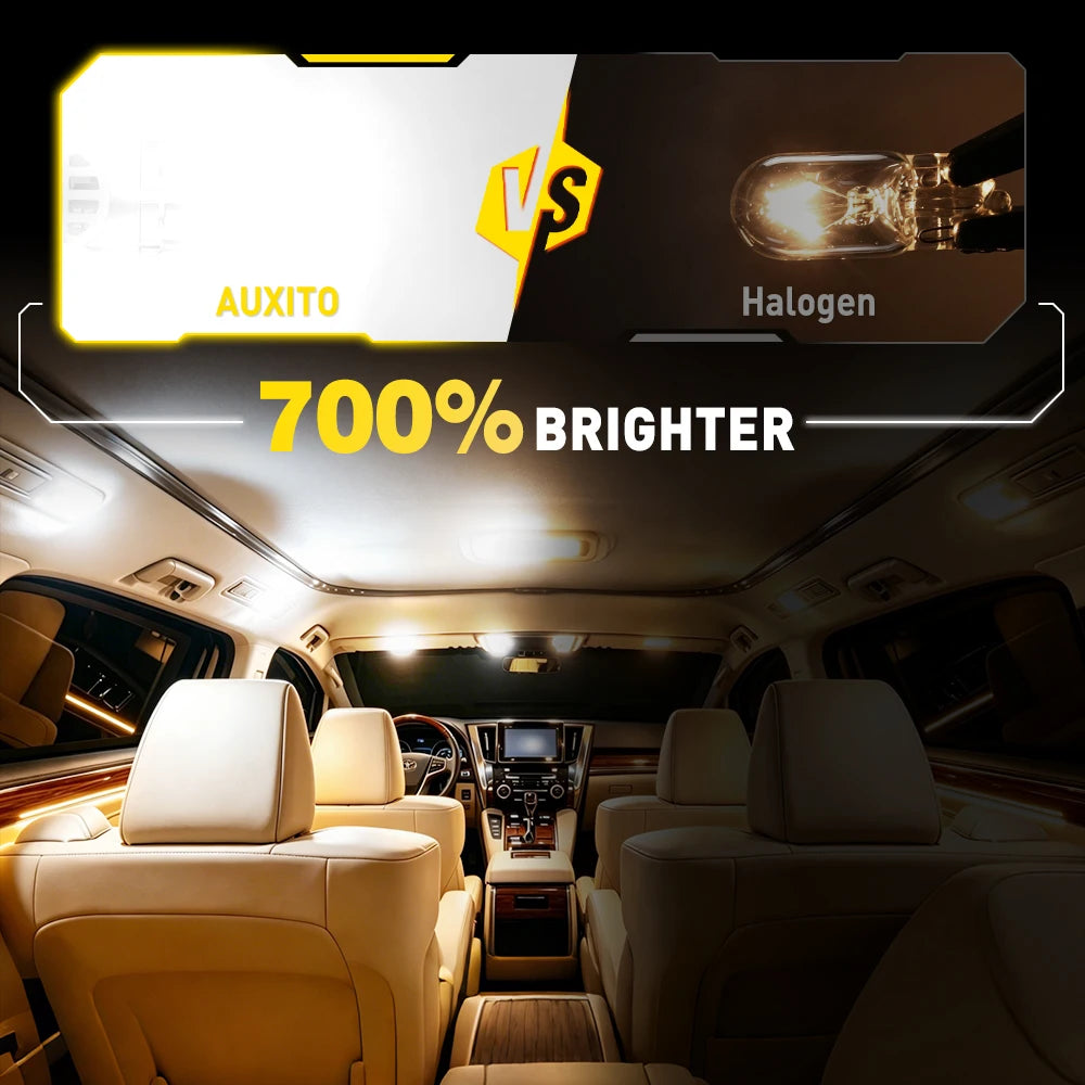 AUXITO 2Pcs Car LED T10 W5W Canbus Reading Dome Lamp Marker Wedge License Plate Light Bulb 168 194 192 LED 12V White Red Amber