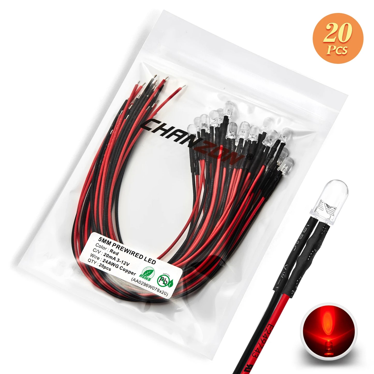 12V 5mm LED Diode Kit Warm White Red Green Blue Yellow Orange UV Purple Pink Prewired 5 9 12 V Light Emitting Indicator RC Lamp