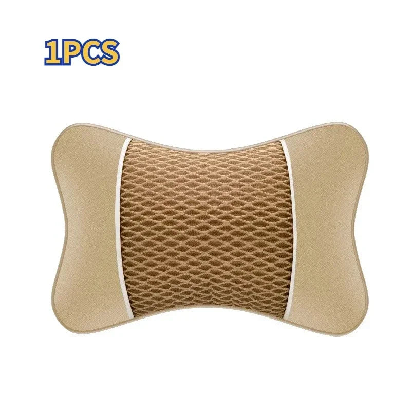 Leather Knitted Car Pillows Headrest Neck Rest Cushion Head Support Seat Accessories Auto Black Safety Pillow Universal Decor