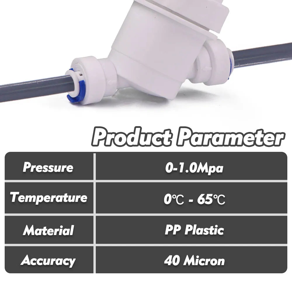 40μm 1/4" 4/6mm Mini Prefilter w/ Stainless Steel Filter Screen Slip Lock Quick Connect Garden Irrigation Misting Cooling System