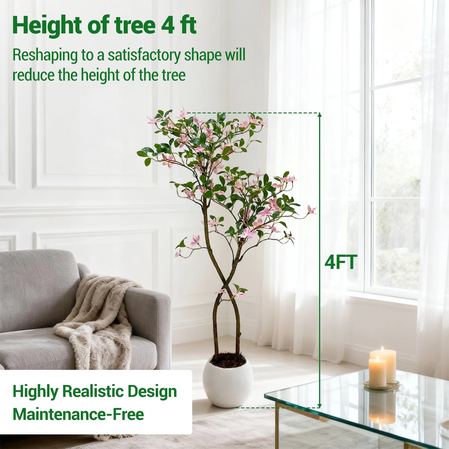 Artificial Jasmine Plant, Tall Faux Jasmine Tree, Realistic Fake Blossoming Tree with Flowers for Indoor Outdoor Garden Porch Home Office
