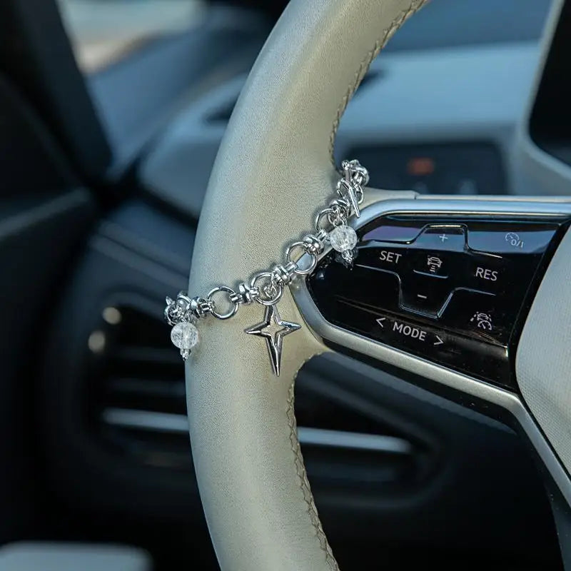 Car Pendant Rosary Ornament  Cross Steering Wheel Beads Decorative Faith Accessory for Auto Rearview Mirror