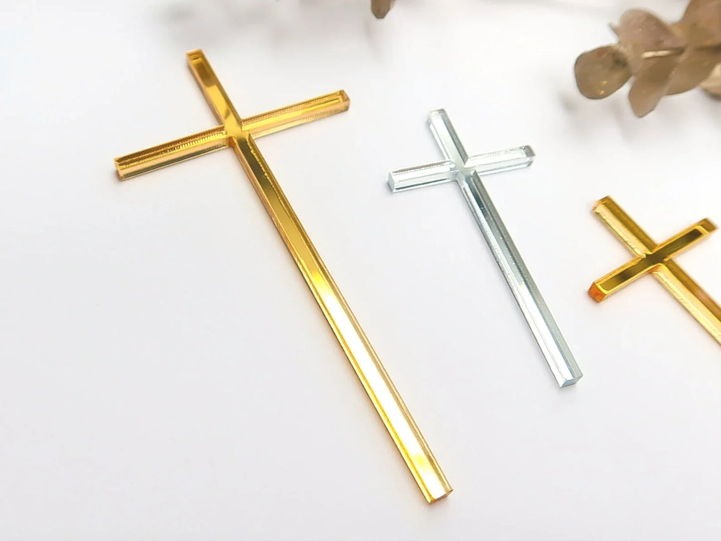 Mirror Acrylic Cross | Topper For Christening Cake, Baptism Cake Charms, Cupcake Charm, Holy Communion Cake Decor