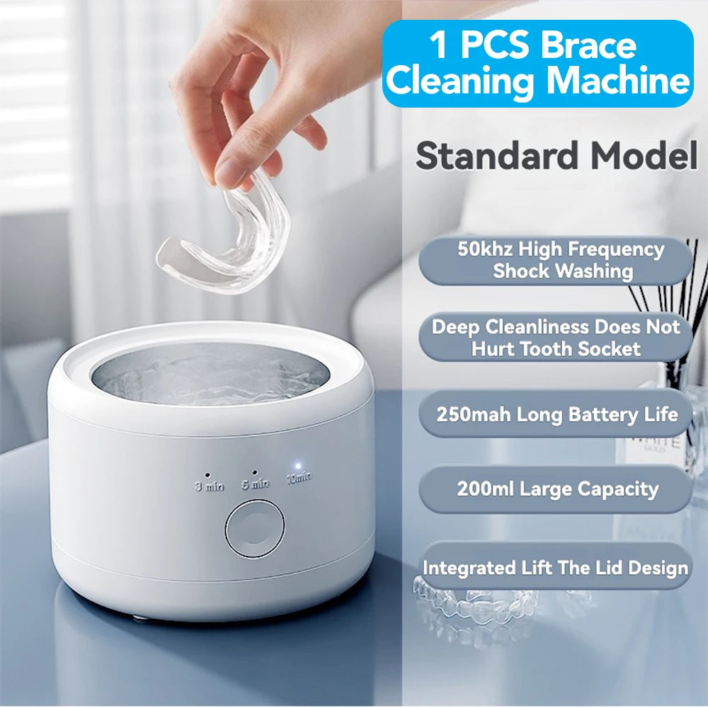 Portable Ultrasonic Retainer Cleaner Machine for Dentures Retainer Mouth Guard Aligner Whitening Trays Personal Oral Supplies