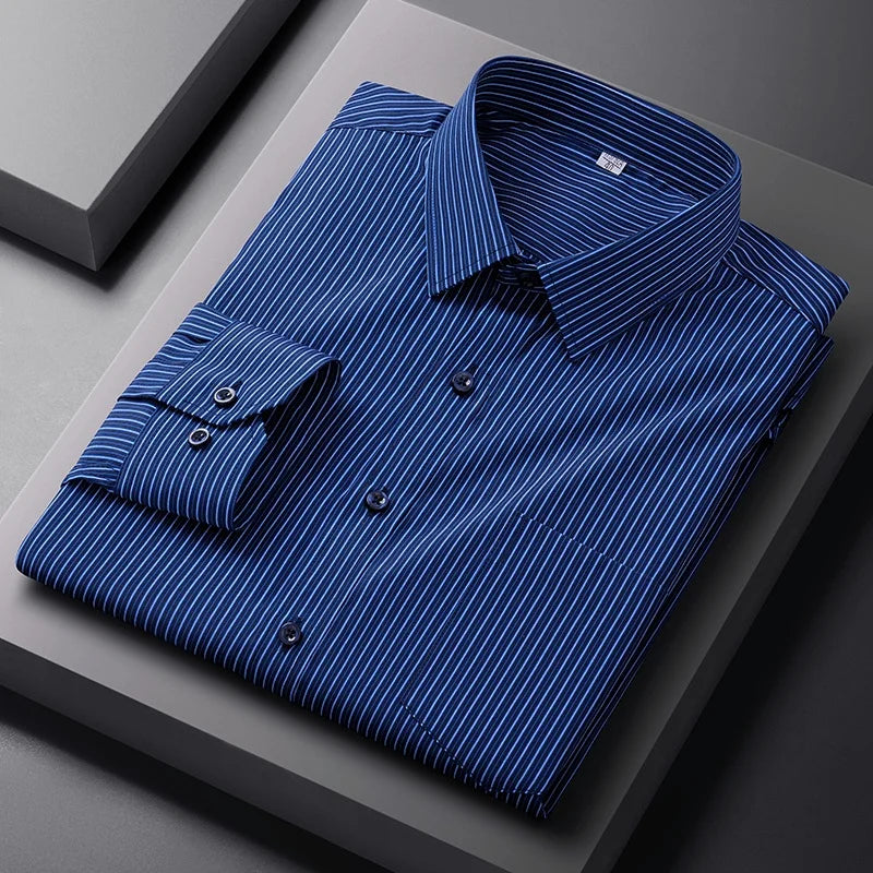 Men Formal Shirt Long Sleeve Office Solid Color Fashion Business Pocket Social Office Blue White Shirts Men's Clothing S-5XL