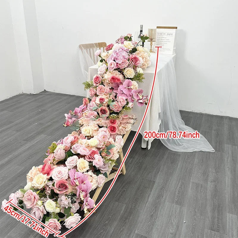 2m red rose Artificial Green Plants Flower Row Runner Wedding Backdrop center Flower ball Decor Floral Wall Party showcase Props