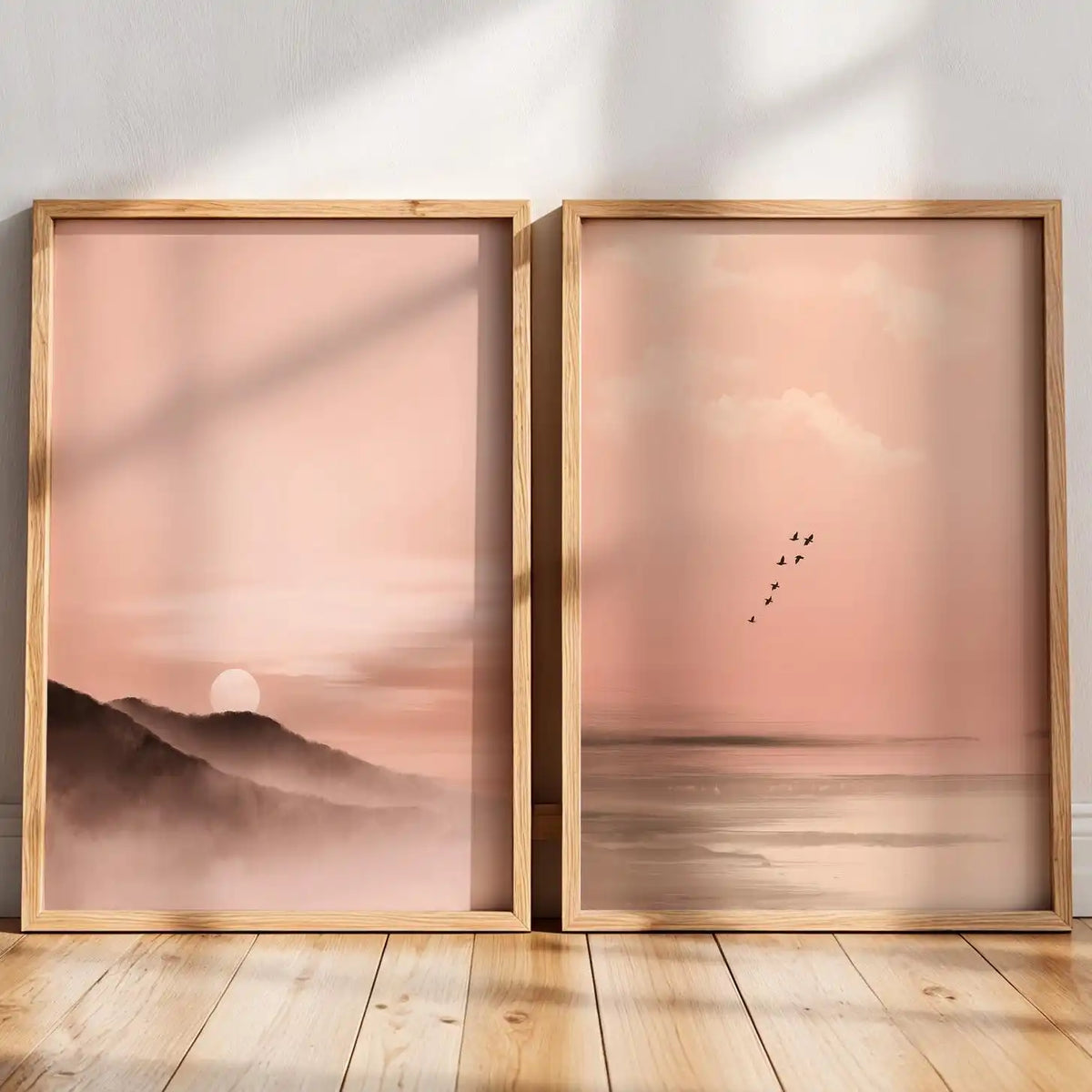 Japandi Wall Art Minimalist Pink Sunset Print, Scandinavian Zen Decor, Abstract Landscape Artwork, Earth Tones Boho Wall Decor