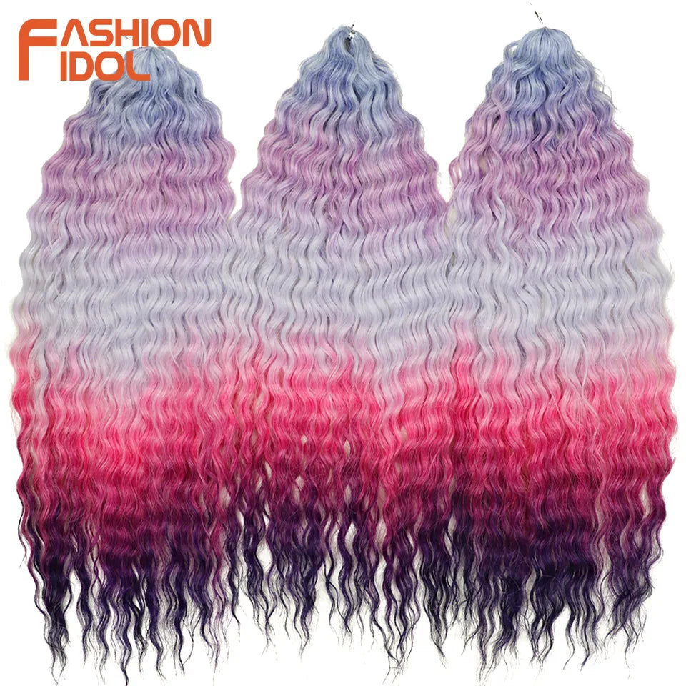 LOVE ME 22 Inch 300g/3pcs Ariel Curl Hair Water Wave Twist Crochet Hair Synthetic Ombre Rainbow Color Braiding Hair Extensions