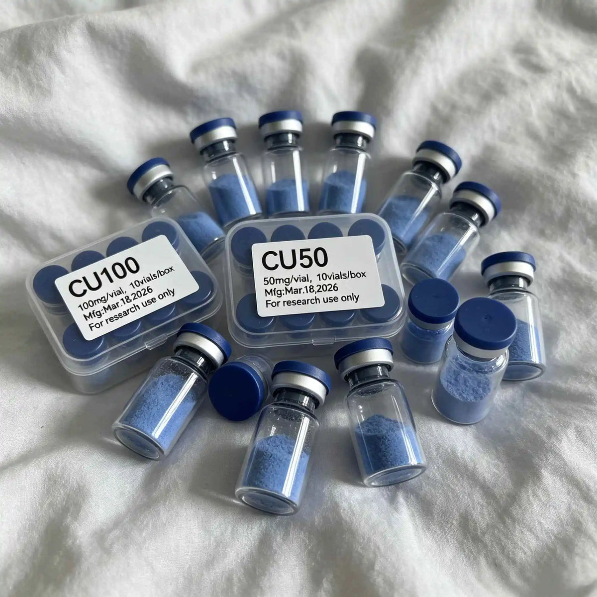 (Cap Color Varies) High-Quality Lyophilized GHK-Cu Copper Powder (50mg & 100mg) — 1 Box / 10 Vials: Repairs Skin Damage, Hydrate