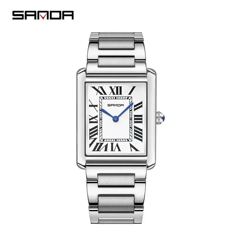 SANDA 9031/1108 Resistant Leather Strap Square Dial Waterproof Sport Casual Women Men Quartz Watches Reloj Luxury Couple Watch
