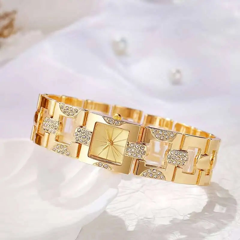 Luxury Rhinestone Women Watches Fashion Square Quartz Watch Girls Clock Reloj Mujer （Without Box）