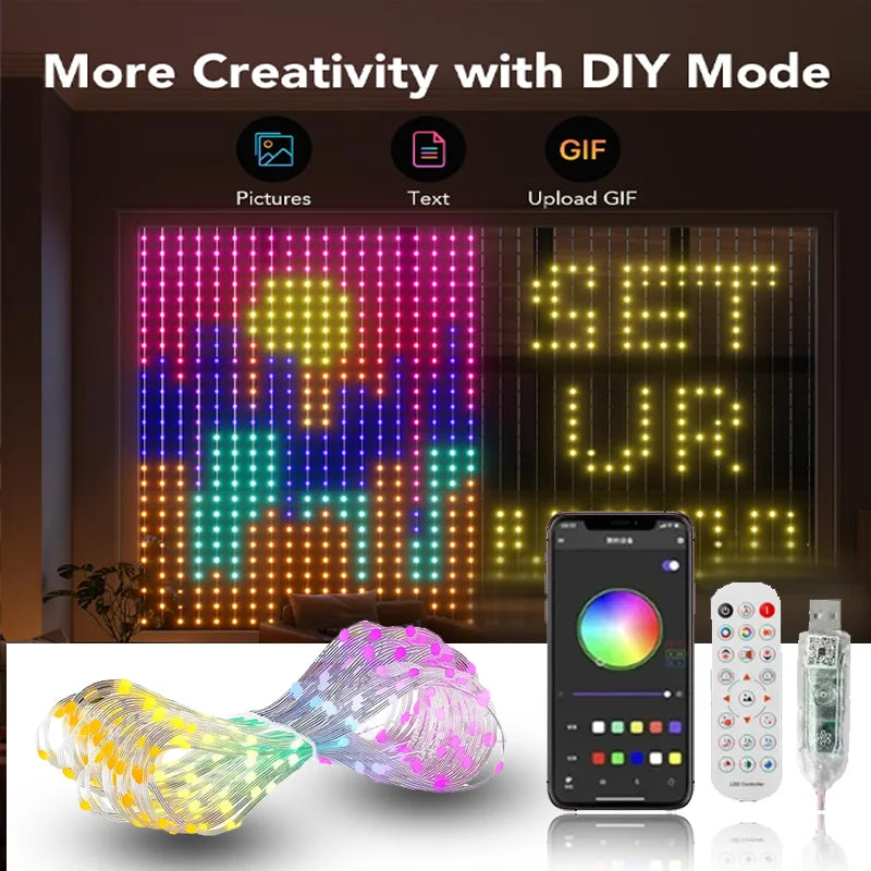 2*2M/3*3M 400LED Smart Curtain Lights Home APP Control Music Mode IP65 Waterproof Outdoor Christmas Decor