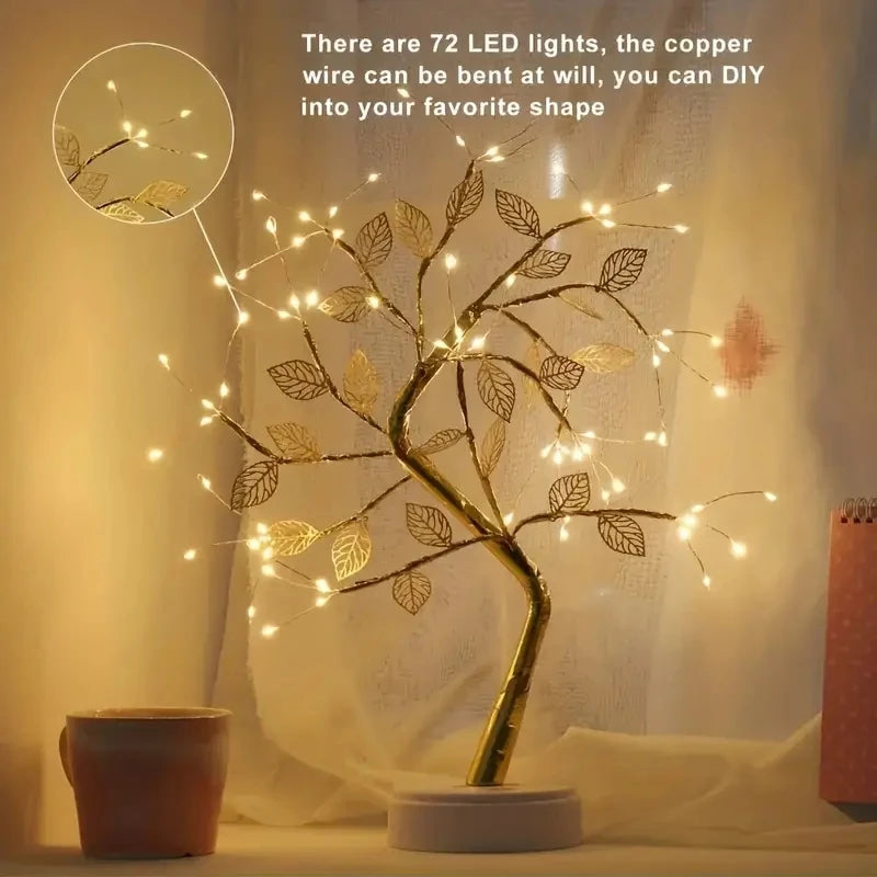 Golden Leaf 72 Led Touch Copper Wire Night Light Tree Light Battery Box USB Light String For Home Decoration