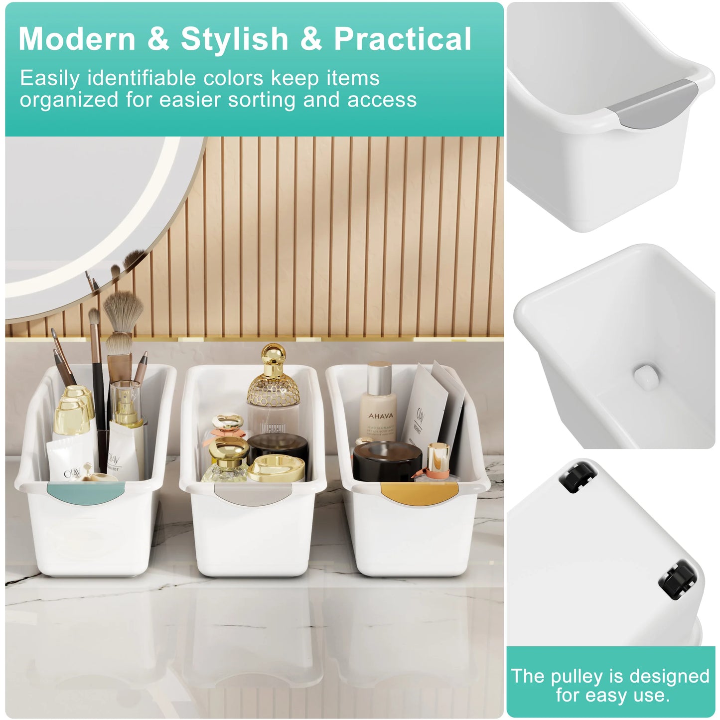 2pcs Curved Design Storage Boxes - Heavy-Duty Plastic Organizer, White Space-Saving Container for Under Sink, Pantry & Cabinet