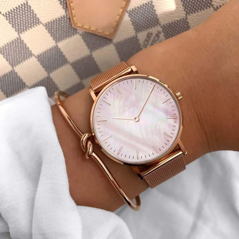 Luxury Brand Watches for Women Fashion Metal Mesh Band Analog Quartz Wristwatch Simple Elegant Ladies Clock Gift Zegarek Damski