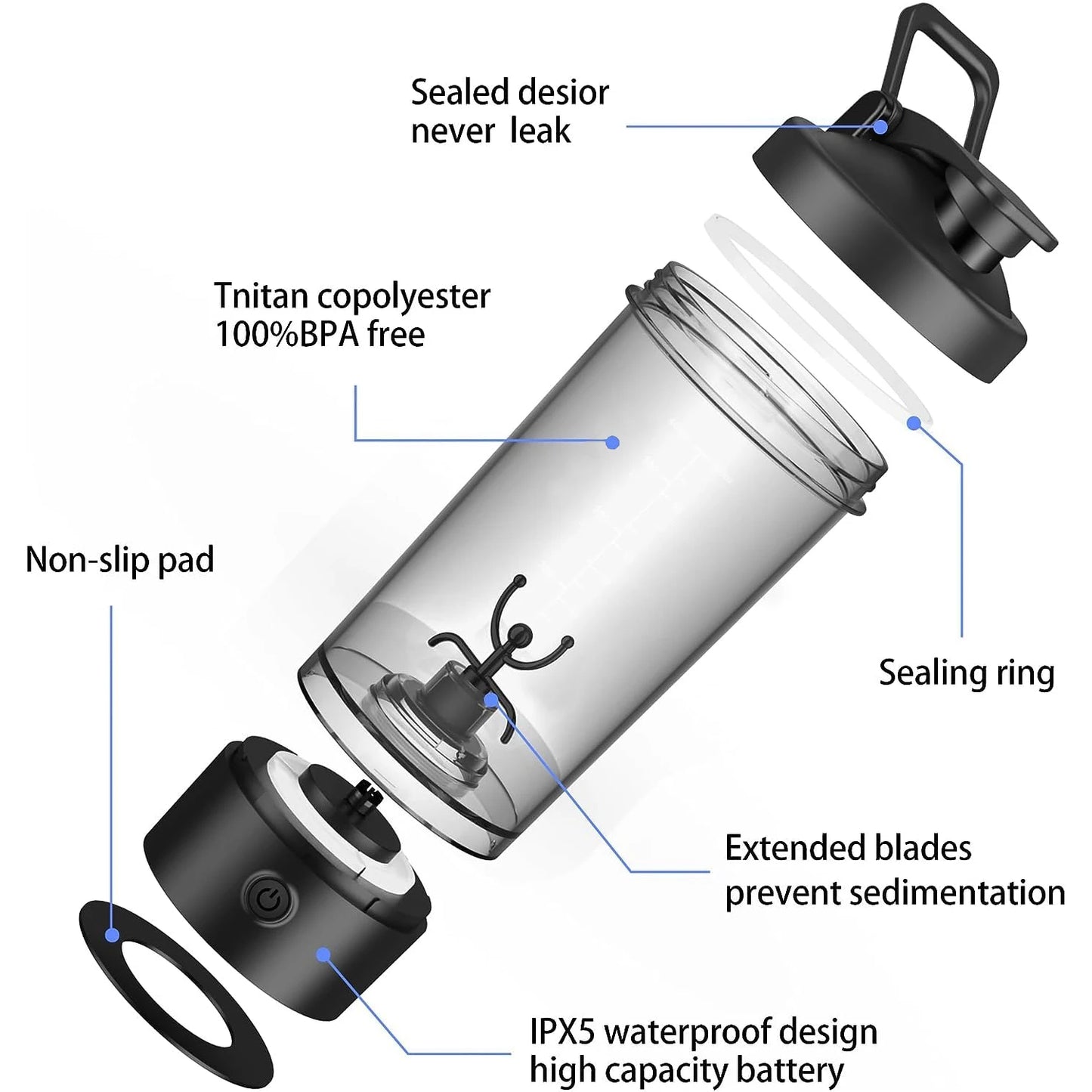 Premium Electric Protein Shaker Bottle, 22oz Blender for Mixing Protein, Gym Portable Cup, and Cocktails
