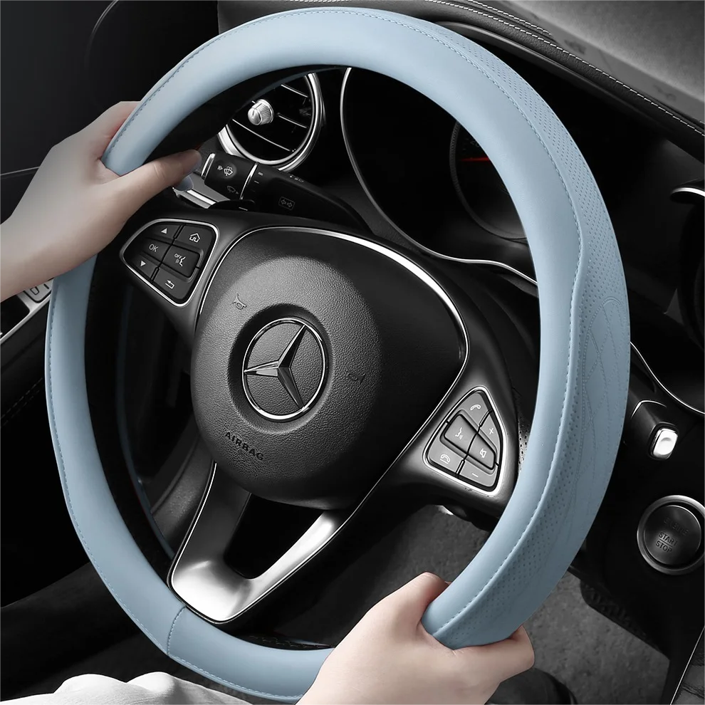 Napa Leather Perforated Patchwork Car Steering Wheel Cover, Non-slip, Breathable, Universal 15 Inch (Approx. 38cm)