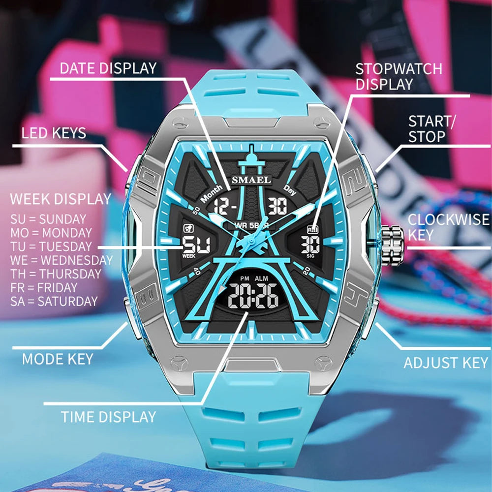 SMAEL Luxury Men Watches Waterproof Luminous Watch For Man High Quality LED Quartz Chronograph Sport  Wristwatches Clock Male