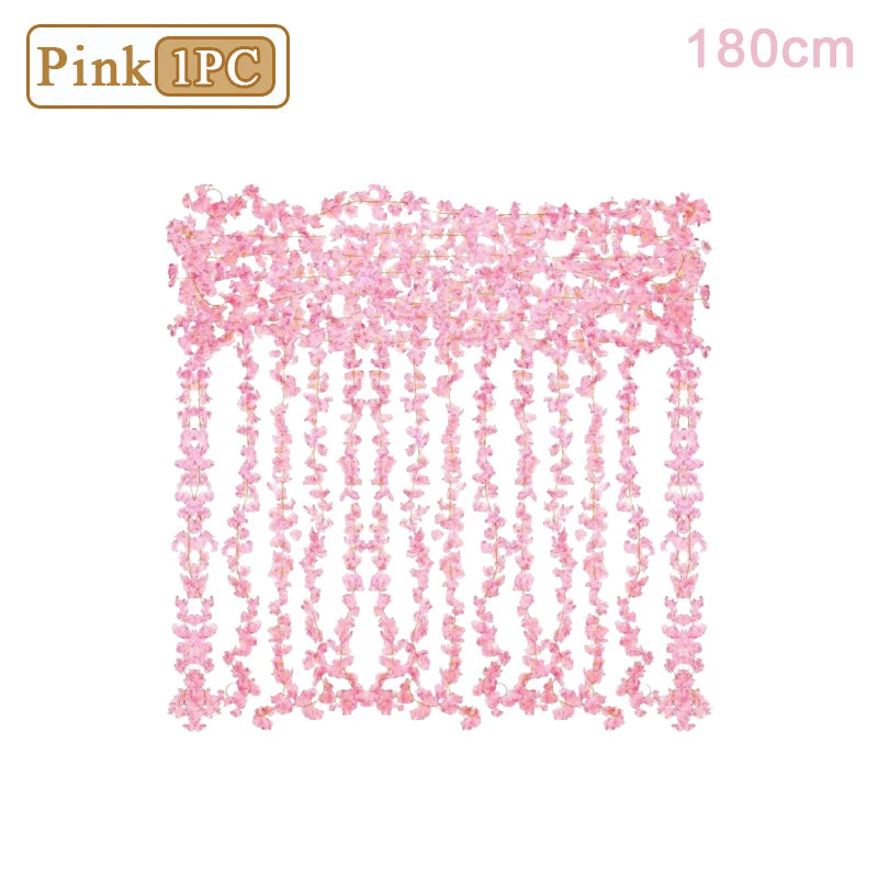 1-10PCS 180m Artificial Cherry Blossom Garland Fake Flower Vine Wall Decoration Wedding Party Backdrop DIY Home Garden Decor