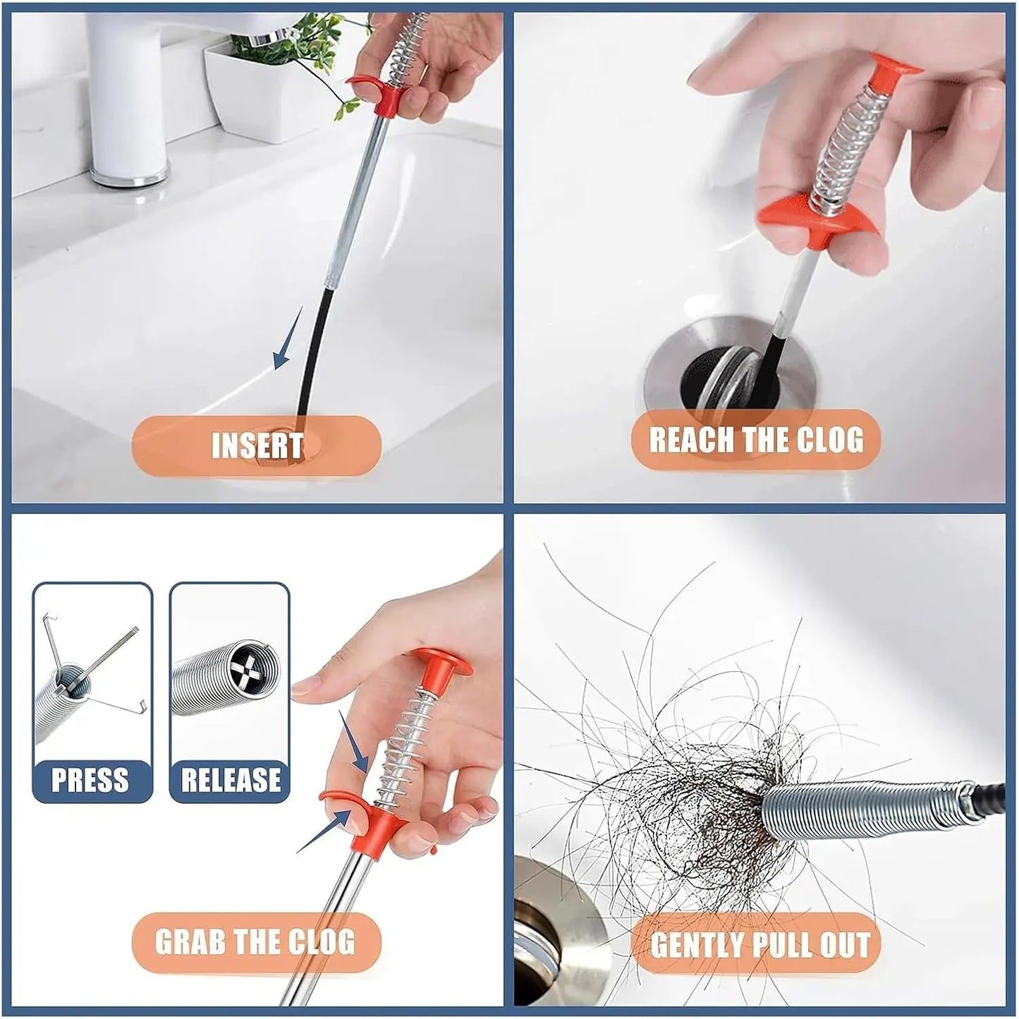 Flexible Grabber Claw Pick Up Reacher Tool Drain Clog Remove Tool Kitchen Bathroom Drain Snake Hair Remover Tool with 4 Claws