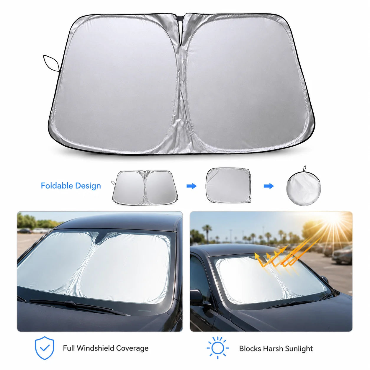 Car Sunshade Set Titanium Silver Front Windshield Cover with Side Window Shades Foldable UV Heat Shield for Sedan SUV MPV