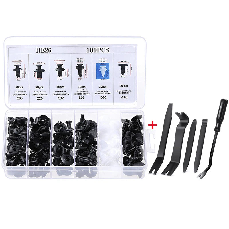 New Car Disassembly Tool With Auto Fastener Clips Mixed Kit Car Body Push Retainer Pin Rivet Bumper Door Trim Panel Fastener Kit