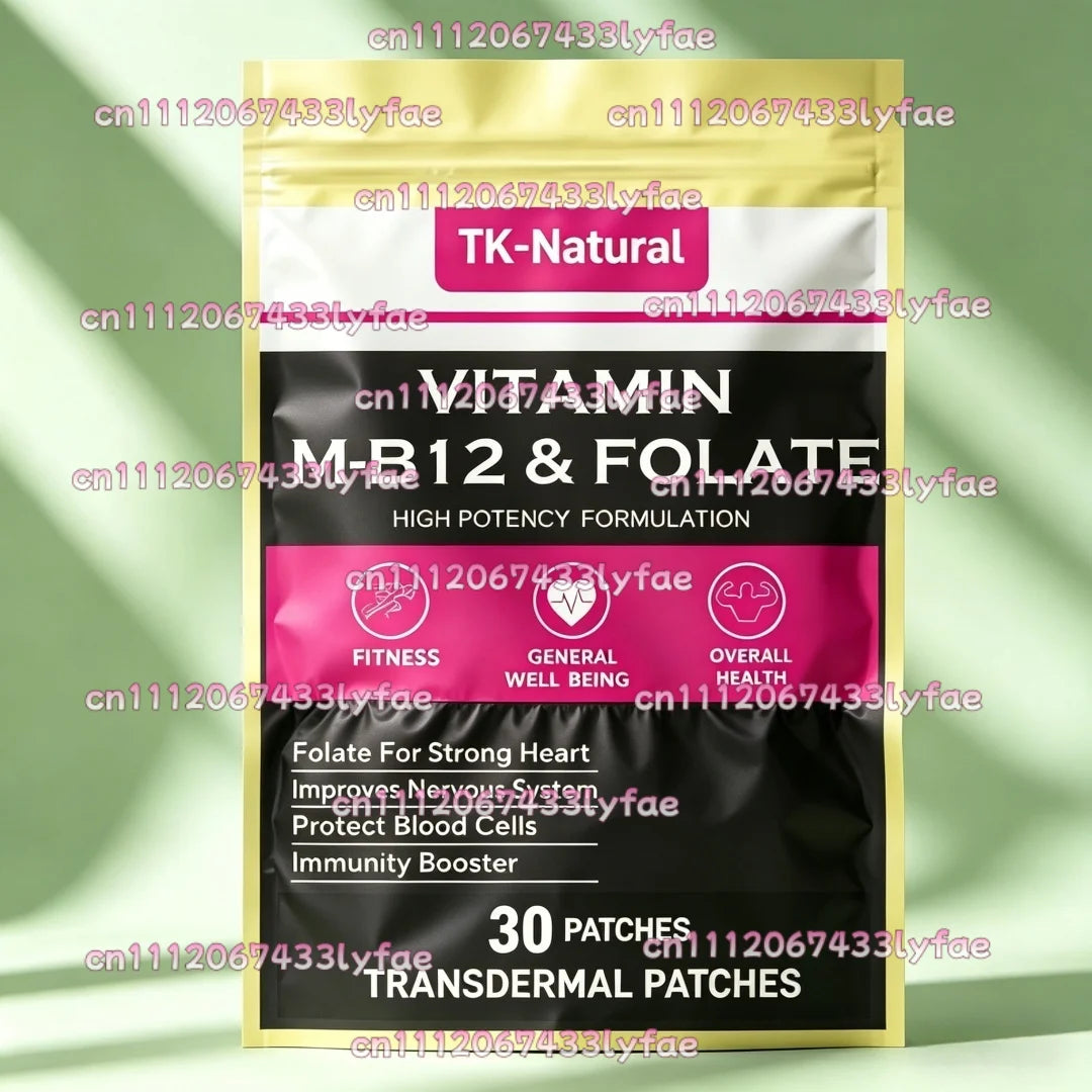 30 Patches Vitamin B12 Transdermal Patches with Methylcobalamin, Folate & Vitamin B6 to Help Boost Natural Energy, Benefit Brain